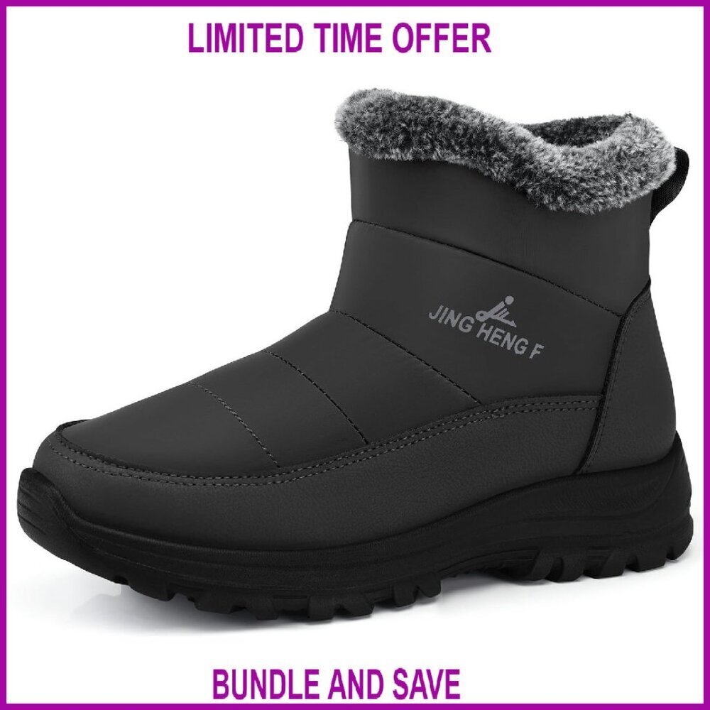 Faux Fur Lined Ankle Boots Water Resistant Slip Resistant Winter Snow Shoes